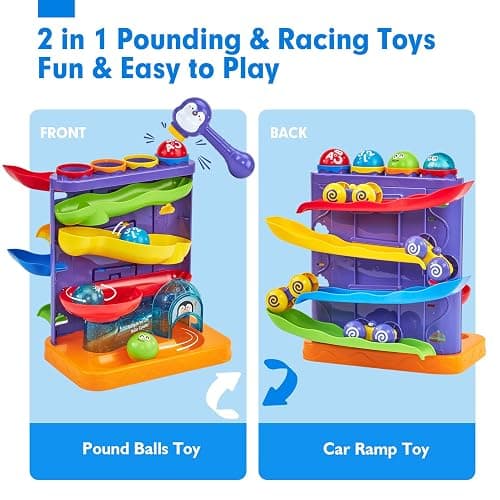 hahaland Toddler Toys for 1 Year Old Boy Birthday Gift 2 in 1 Pound Ball Toy & Car Ramp Race Track Learning Active Early Developmental Montessori Toys for 1-Year-Old Birthday Gifts thumbnail 3