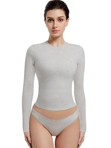 Abonlen Long Sleeve Shirts for Women Crewneck Basic Tees T Shirts Fitted Crop Tops Y2k Going Out Tops - Image 1
