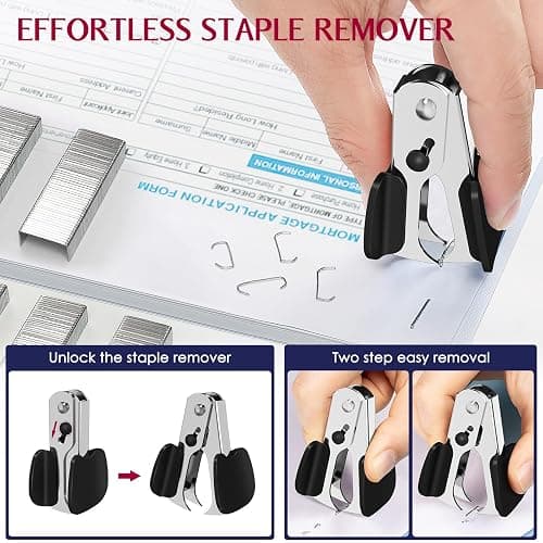 Metal Stapler Heavy Duty 50 Sheet Capacity with 1750 Staples and Staple Remover, Full Strip Staplers for Desk, No Jam, Non-Slip for Office & Classroom, Black - Black thumbnail 7