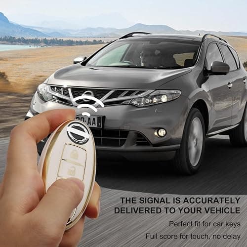 SUNCARACCL for Nissan Key Fob Cover with Leather Keychain, Soft TPU Full Protection Key Case Shell for Nissan Altima Maxima Rogue Armada Pathfinder Smart Key 4 Buttons (White) thumbnail 5
