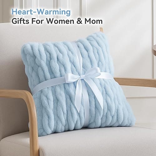 Smoofy Light Blue Throw Blanket for Couch – Ultra Soft Cozy Plush Fluffy Blanket with Faux Rabbit Fur, Fuzzy Lightweight Fleece for Sofa, Bed & Office, Gift for Women, Home Room Decor Throw 50"x 60" thumbnail 7