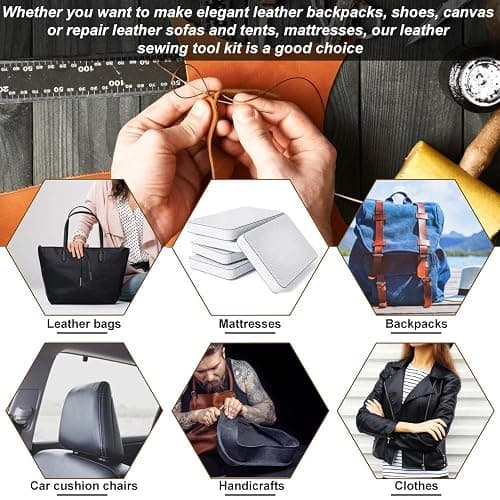 TANCUDER 14 PCS Aiguille Couture Main Cuir Aiguilles à Coudre Main et 3 Rouleaux de Fil de Nylon Kit Couture Cuir Différentes Aiguilles pour Perruques Tricot Canapés Artisanat(Noir + Marron + Blanc) thumbnail 7
