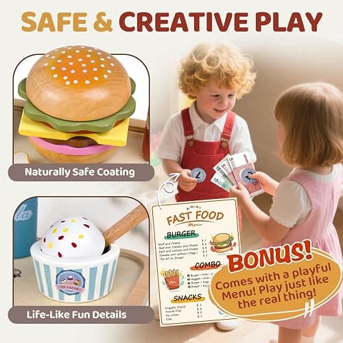Wooden Play Food for Toddlers Pretend Play Sets 3-5 Year Old Food Toy Kitchen Accessories Birthday Gift for 3 Year Old Girl Boy 2-4 Age 4 5 6 Wood Educational Toys thumbnail 3