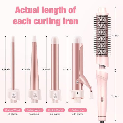 ANIEKIN 5 in 1 Curling Iron Set, Fast Heat Up Curling Wand from 3/8 to 1 1/4 Inch and a Thermal Brush Come with, Dual Voltage Hair Curler for Women All Hair Types and Travel Use, Gifts for Women,Pink thumbnail 3