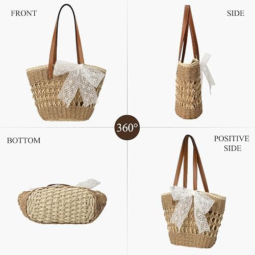 Trifabricy Beach Bags for Women, Summer Straw Bag, Woven Straw Beach Tote Bag Shoulder Handbags thumbnail 5