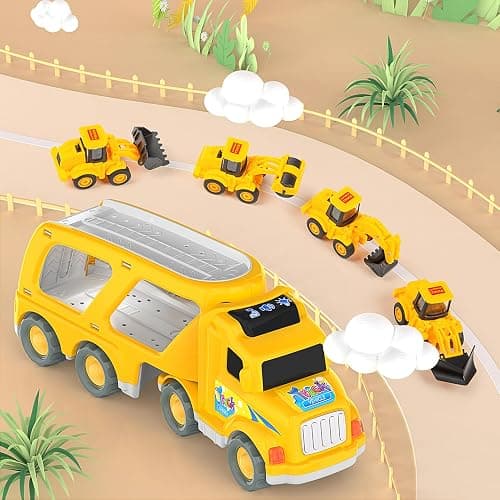 Veslier Construction Truck Toys for Boys Girls Age 1 2 3 4 5 6 Years Old，Carrier Transport Trucks for Kids 1-3 3-5 Year Old，Christmas Birthday Gift Toddler Toys. - CONSTRUCTION TRUCKS thumbnail 2