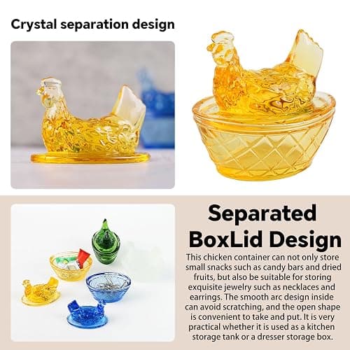 ocpcrn Mini Glass Crystal Hens On Nests,Handmade Glass Figurines Vintage Collectible Removable Lid Home Decorations Ornaments for Easter Christmas Office Tabletop Decor (Luminous) thumbnail 7
