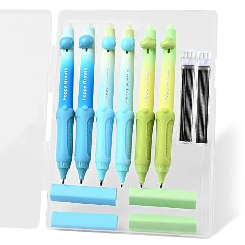 Temiary Cute Mechanical Pencil Set with Case, 6 Pcs Medium Point 0.9 mm Pencils with 2 Tubes HB Lead Refills, 4 Pcs Erasers for School Supplies Student Writing, Drafting Sketching (Morandi) - Image 1