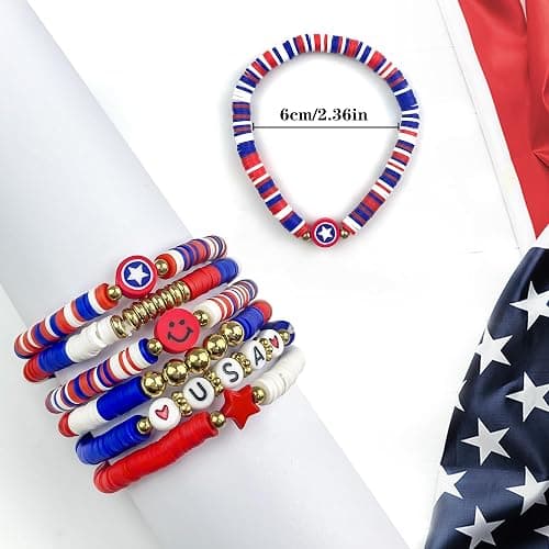 OHOME 4th of July Outfits for Women - 6 Pack Patriotic Bracelets | Fourth of July Decorations Accessories Shirts for Memorial Day Decorations - 250 Anniversary America Merchandise USA for Women thumbnail 3