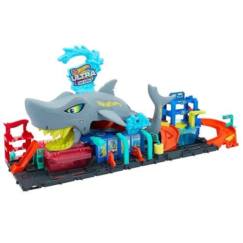 Hot Wheels City Track Set, Ultra Shark Car Wash with 1:64 Scale Color Reveal Toy Vehicle, Repeat Color-Change Feature, Storage thumbnail 4