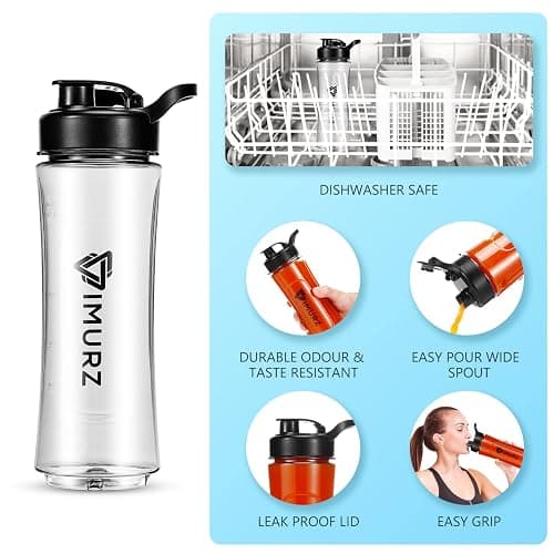 Blender Cup Smoothie Bottle, Tritan Spare Cup Replacement with Leak-Proof Lid 600ML thumbnail 3