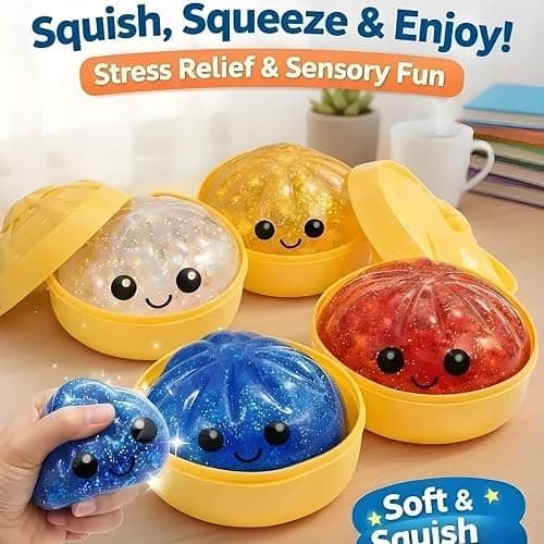 Dumpling Squishy Mystery Box, Slow Rising Glitter Squishy Dumpling Toy, Anxiety Relief Fidget, Stocking Stuffers with Food Steamer Stretchy Desk Toys (Glitter Red) thumbnail 6
