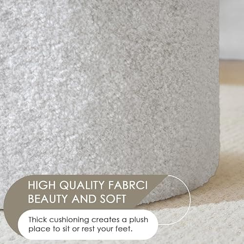 YFO Round Ottoman with Removable Lid Upholstered, Multifunctional Vanity Chairs for Makeup, Soft Footrest Stool Ottoman Foot Stool for Living Room, Bedroom, Boucle, Grey - Grey thumbnail 6