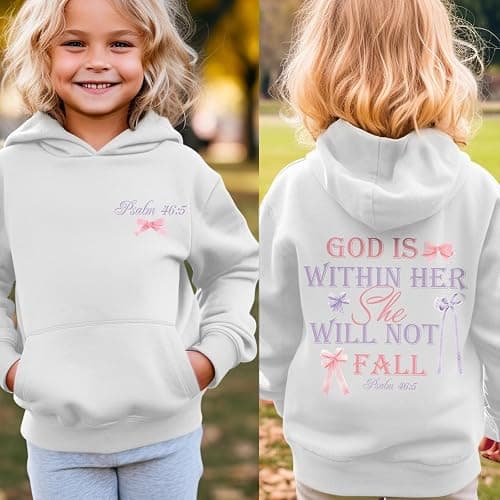 Zoemghc Girl's Christian Graphic Hoodie God is Within Her Hoodies for Kids Jesus Faith Religious Sweatshirts Pullover Tops thumbnail 2