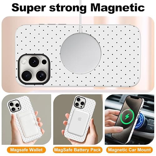 flewfun Magnetic for iPhone 13/14 Case Cute Polka Dot Phone Case, Shockproof Slim TPU and Hard PC Protective Phone Cover Compatible with MagSafe Designed for Women Girls, White thumbnail 4