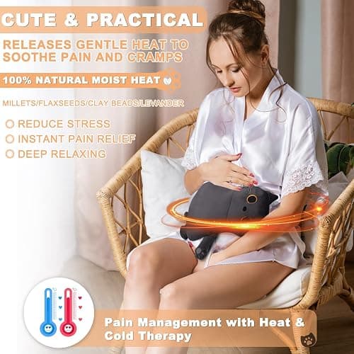 Microwave Heating Pad for Cramps Pain Relief, 16 * 12'' Moist Microwavable Period Menstrual Heating Pads for Cramps, Back, Neck Shoulder and Knee, Cute Stuffed Animal Heating Pad - Grey Cat thumbnail 2