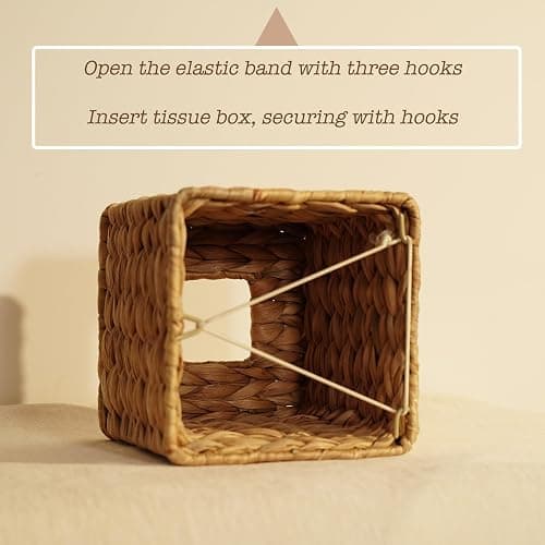 PINXIURY Water Hyacinth Handwoven Tissue Box Cover, Natural Handmade Wicker Napkin Box Holder, Handcrafted Square Facial Tissue, Rustic Decorative on Table and Bathroom, Office, Boho Decorative thumbnail 4