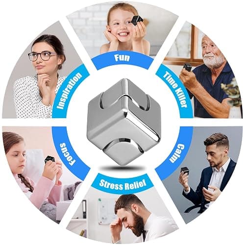 Desk Gear Fidget Cube Spinner for Kid Adult, Spinning Top Metallic Fidget Toys for Anti-Anxiety Stress Relief Autism, 2-in-1 Cube Focus Toy for Desktop Office Classroom Black thumbnail 6
