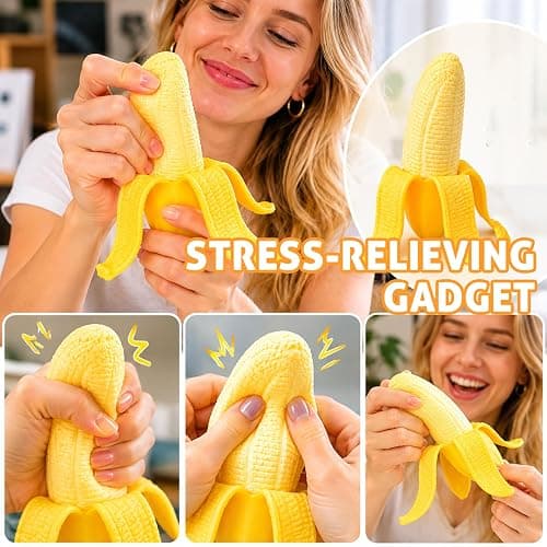 2Pcs Realistic Banana Squishy Stress Relief Toy Simulated Peeling Banana Squeeze Fidget Toy Slow Rising Silicone Decompression Toy for Anxiety Relief Prank Gifts thumbnail 3