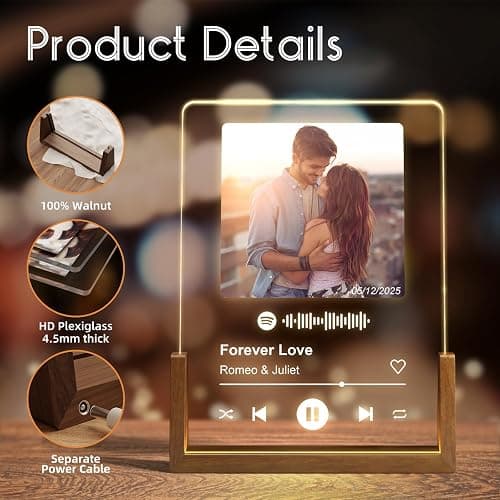 LUCKOR Personalized Christmas Birthday Gifts for Men Women, Custom Anniversary Spotify Plaque Gifts for Boyfriend Girlfriend Couple, Customized LED Walnut Picture Frame for Her Him Friends thumbnail 3