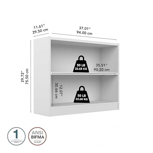 Bush Furniture Universal Small 2 Shelf Bookcase in White, Low Storage and Display Bookshelf for Home Office or Living Room Organization thumbnail 3