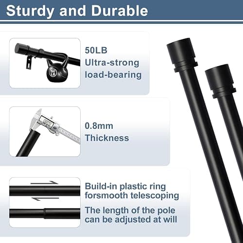 Byondeth Latest Curtain Rods for Windows 28 to 144 Inches Length Adjustable 1 Inch Diameter Window Heavy Duty Curtain Rod with Aluminium Finials Set for Outdoor, Farmhouse, Bedroom, Living Room, Black thumbnail 6