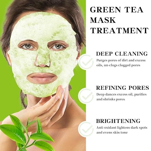 IREV 10 Pack Green Tea O2 Bubble Face Masks Sheet, Bubble Facial Mask, Foaming Face Mask, Purifying Facial Mask for Acne and Pores, Moisturizing Spa Face Masks Skincare, Brightening Beauty Masks thumbnail 2