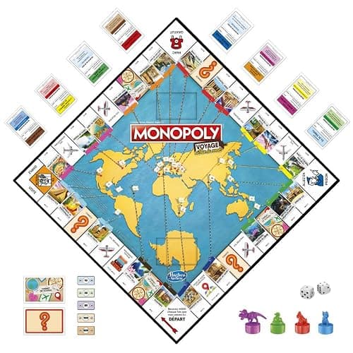Monopoly Hasbro Reise um die Welt, für Familie und Kinder, ab 8 Jahren, mit Stempelsteinen und trocken abwischbarem Tablett, Mehrfarbig thumbnail 5