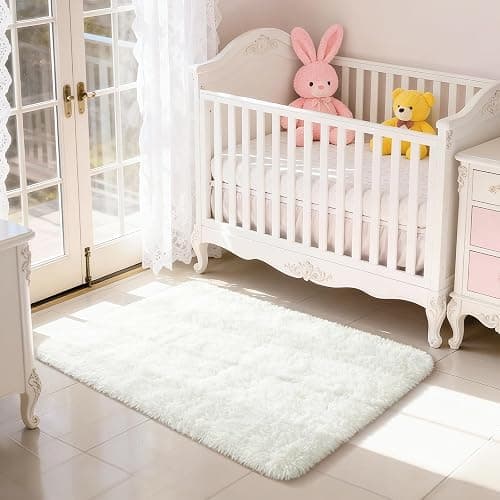 Merelax Soft Modern Indoor Shaggy Area Rug for Bedroom Livingroom Dorm Kids Room Home Decorative, Non-Slip Plush Fluffy Furry Fur Rugs Comfy Nursery Accent Floor Carpet 2x3 Feet, Ivory thumbnail 2