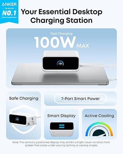 Anker Nano Charging Station, 7-in-1 USB-C Power Strip for iPhone 16, 2.3 ft Anker InstaCord Retractable Cable, 3 USB-C, 1 USB-A, 3 AC, 100W Desktop Fast Charging for MacBook, Home, Office(Non-Battery) thumbnail 2