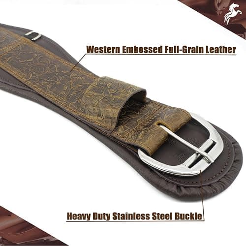 Jeereal Western Horse Cinch,Premium Full-Grain Leather Equestrian Horse Riding Western Durable Comfortable Soft Girth thumbnail 2