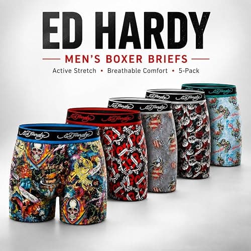 ED HARDY Mens Boxer Briefs Breathable Underwear Durable Boxers Multipack thumbnail 2