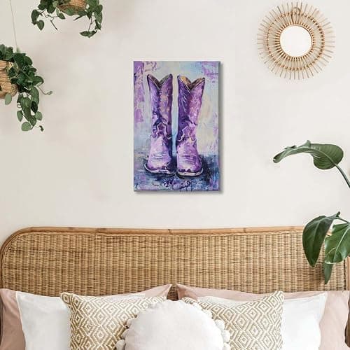 Purple Cowgirl Boots Coastal Western Boho Girly Retro Art Poster Canvas Wall Art Decoration Living Room Home Decor Bedroom Decoration Poster Unframed8x12inch thumbnail 4