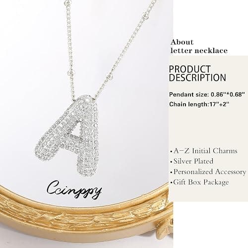 CCINPPY Letter Necklace, 14k Gold Plated Bubble Balloon Dainty Necklace for Women, Chunky Initial Charm Pendant Name Necklace Personalized thumbnail 5