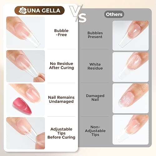 UNA GELLA 9 in 1 Gel Nail Glue for Clear Acrylic Nails Tips 2Pcs 10ml Long Lasting Super Strong Brush on Nail Gel Glue for False Press on Nails Tips Base Blooming Gel, U V Light Required thumbnail 8