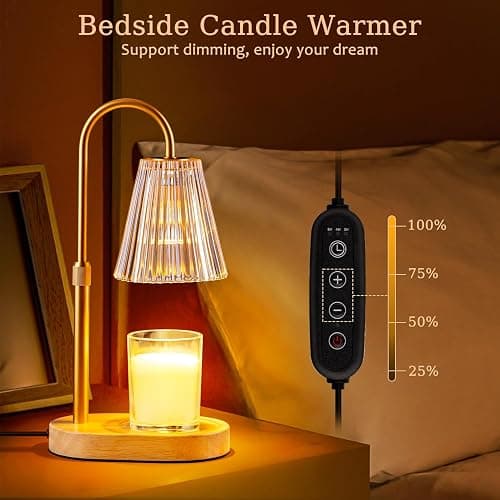 Candle Warmer Lamp with Timer: Electric Candles Wax Warmers Glass Lamps for Jar Candles Burner Adjustable Height and Dimmable Light Modern No Flame Scented Candle Warming Lantern, Amber thumbnail 4