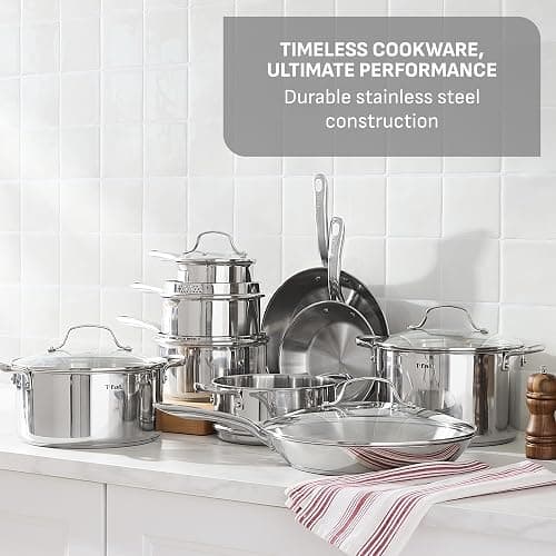 T-fal Gourmet 15-Piece Stainless Steel Pots and Pans Set, Induction Compatible thumbnail 3