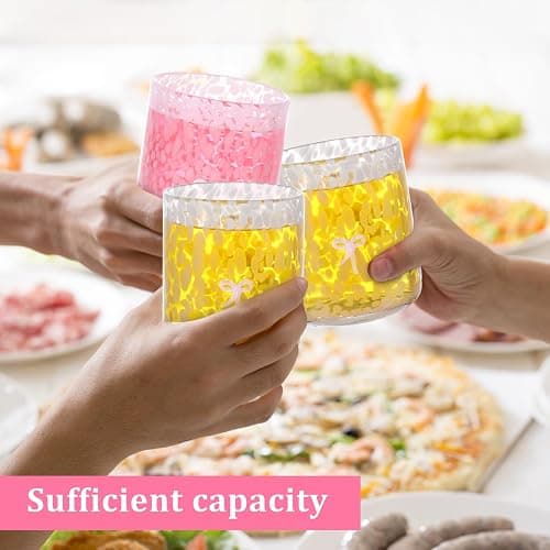 Yoiemivy 2 Pack Bow Icon Juice Glasses Coquette Aesthetic Glass Cups 14 oz Double Old Fashioned Icon Handblown Stemless Wine Glasses Cute Pink Glass Drinking Cups for Party Supplies Gifts thumbnail 6