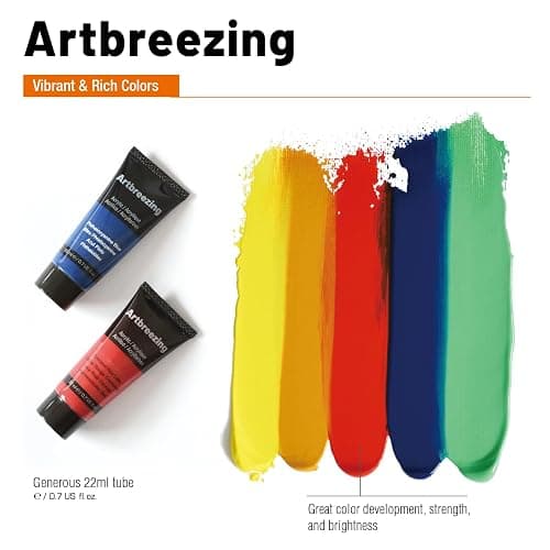 Artbreezing Acrylic Paint Set,48 Colors 0.74 oz/22ml Tubes,Highly Pigment Art Paints for Canvas,Wood,Fabric,Paper, Giftable Choice for Artists,Beginner to Pro (48 Colors) thumbnail 4