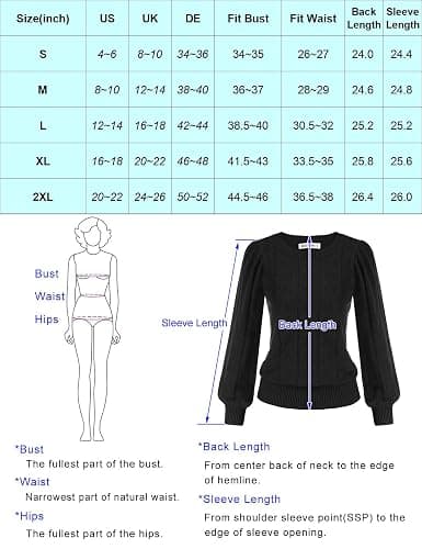 GRACE KARIN Women's Long Lantern Sleeve Crew Neck Crochet Top Hollow Out Fall Pullover Sweater thumbnail 6