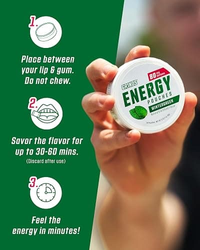 Grinds Energy Pouches - Natural Caffeine Pouches - Contains B-Vitamins, Sugar-Free, & 0 Calories - 80mg of Caffeine in Each Pouch - Wintergreen, Peach, & Sour Apple - 3 Pack, 15 Pouches Per Can thumbnail 6