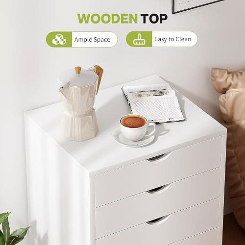 Simple Deluxe 7 Drawer Chest Mobile Storage Cabinets Wooden Dresser with Wheels Room Organization Furniture for Office, Pure White thumbnail 6