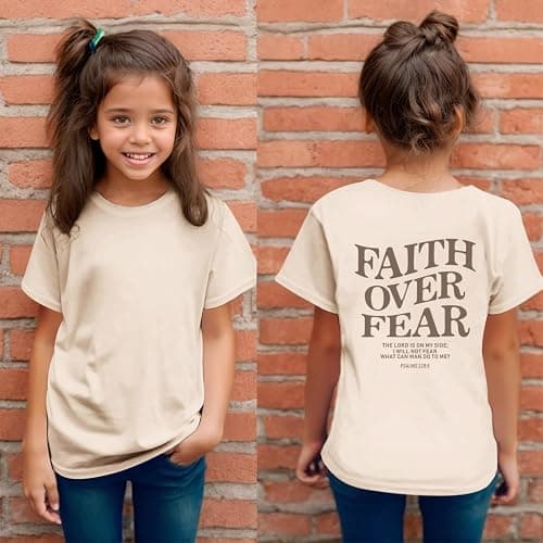 Lubpow Faith Over Fear Shirt Christian Jesus Tshirts for Girls Religious Inspirational Tees Bible Verse Tops for Kids 3-12 thumbnail 2