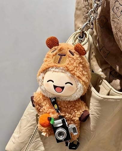 3-Piece Knit and Plush Doll Outfit Set for 17cm Collectibles - Plush Bear Hoodie Set (Hoodie+Outfit+Camera) - No Doll Included thumbnail 2