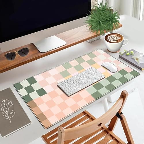 Nasdalgias Checkered Desk Mat Cute Pink Pastel XXL Large Mouse Pad Aesthetic Boho Desk Pad with Stitched Edges, Office Decor Keyboard Pad Mouse Mat for Computer thumbnail 2