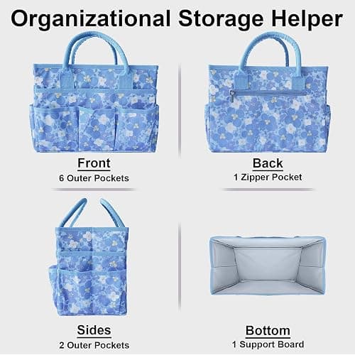 Cupohus Craft Organizer Tote Bag – Art Organizer, Craft Caddy with Multiple Pockets, Large Capacity Supply Storage Bag for Sewing, Knitting, Painting, and Travel（Blue Print） thumbnail 5