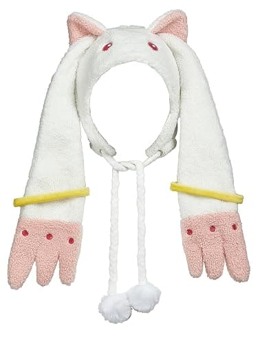 Micotaku Plush Hat Puella Magi Madoka Magica Kyubey Adorable Cosplay Accessory Pink and White - Image 1