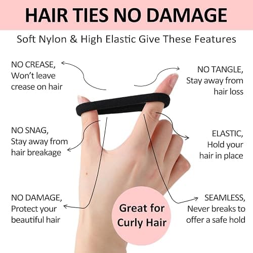 SUTHIA 120Pcs Large Black Nylon Hair Ties for Thick Curly Hair No Damage, Big Soft Cloth Hair Elastic Bands & Seamless Stretchy Fabric Ponytail Holders for Women Girls, Perfect for Updos & Braids thumbnail 3
