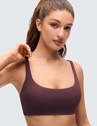 CRZ YOGA Butterluxe Square Neck Sports Bras for Women - Low Coverage Spaghetti Strap Yoga Wireless Padded Cami Crop Top thumbnail 4