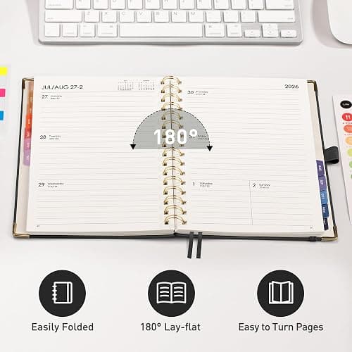 RETTACY 2026 Planner, Weekly and Monthly, Medium Size (5.7" x 8.3"), Jan - Dec 2026, Agenda, Calendar, 12 Month Tabs, Hardcover, 100 GSM Thick Paper, Spiral-bound (Black) thumbnail 7